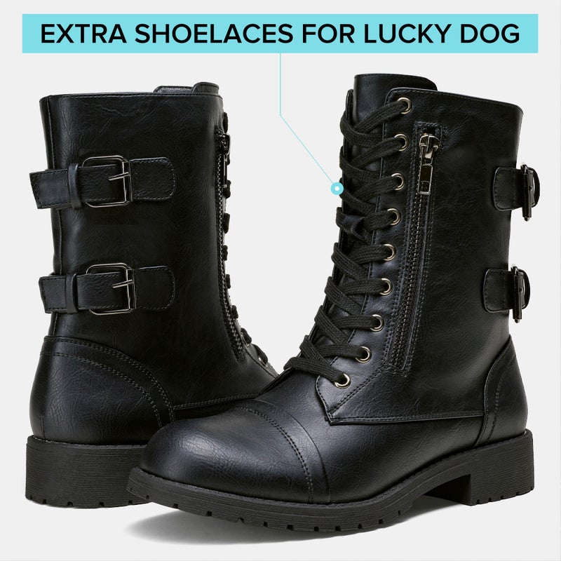 Vepose Women's Black Lace up Combat Boots, Mid Calf Hiking Boots, 929 Size 7 US - Credit Card Wallet Pocket (CJY929 Black 07) - Image 5